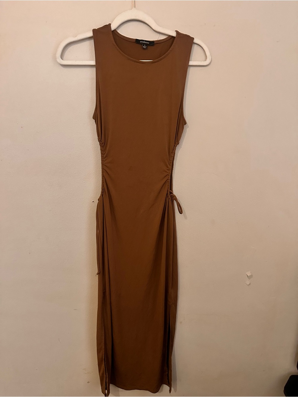 Ambiance Sleeveless Ruched Side Maxi Dress in Brown